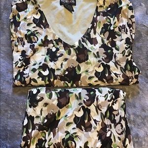 Style & Co Brown & Green  Flower Skirt & Top Sz L